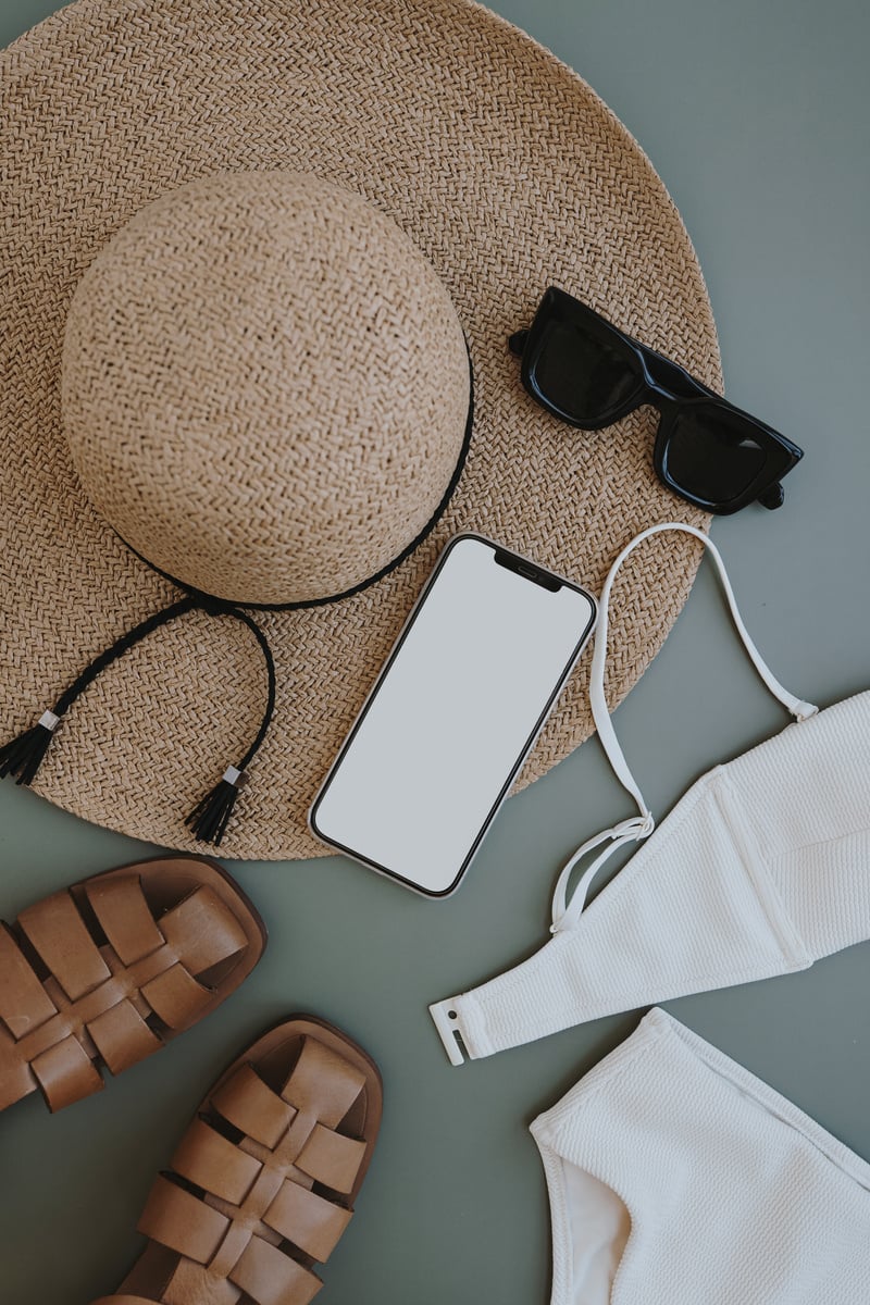 Composition of Summer Outfit with Smartphone Mockup Flatlay